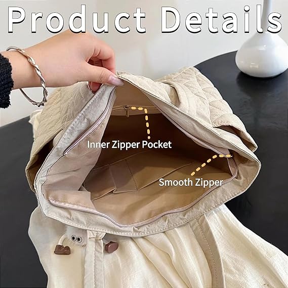 Stylish Quilted Puffer Tote Bag for Women with Doll Ornament