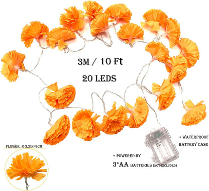 Marigold Garland Lights String for Day of The Dead Decorations 10ft 20 Led