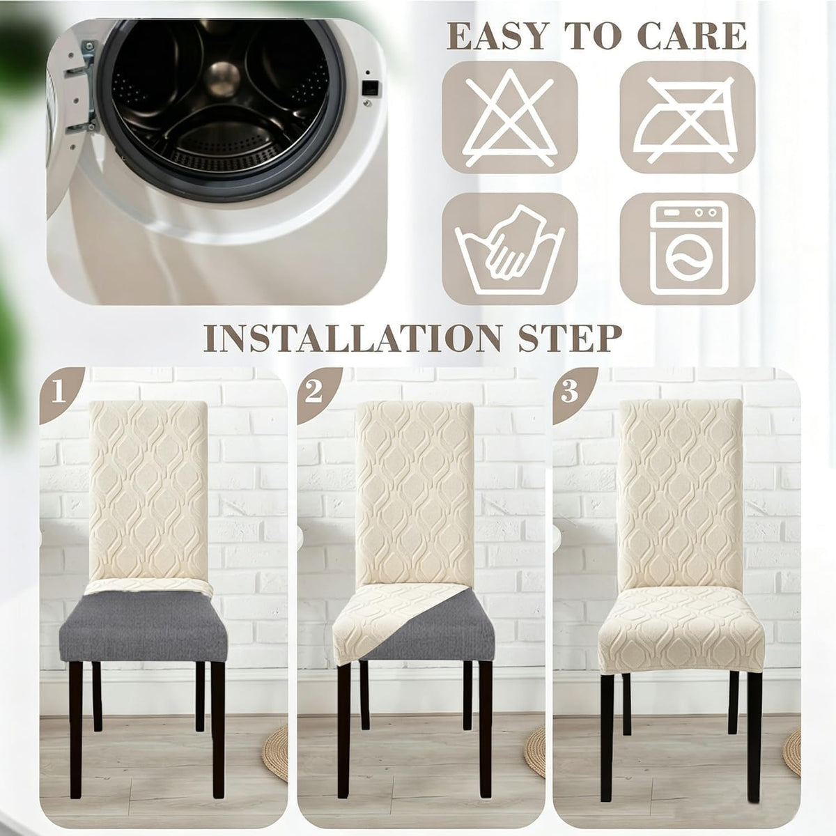 Stretch Jacquard Dining Chair Covers Waterproof & Washable,Non-Slip,Anti-Scratch Protector
