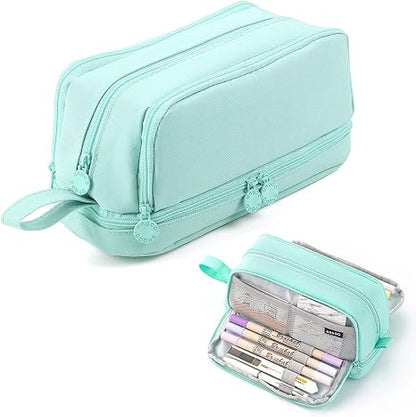 Large Capacity Pencil Case 4 Compartments, Pencil Pouch Bag with Zipper Portable Handle
