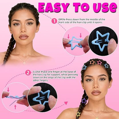 50PCS Star Hair Clips Colorful Metal Non Slip Snap Hair Clips And Barrettes Cute Small Star Clips