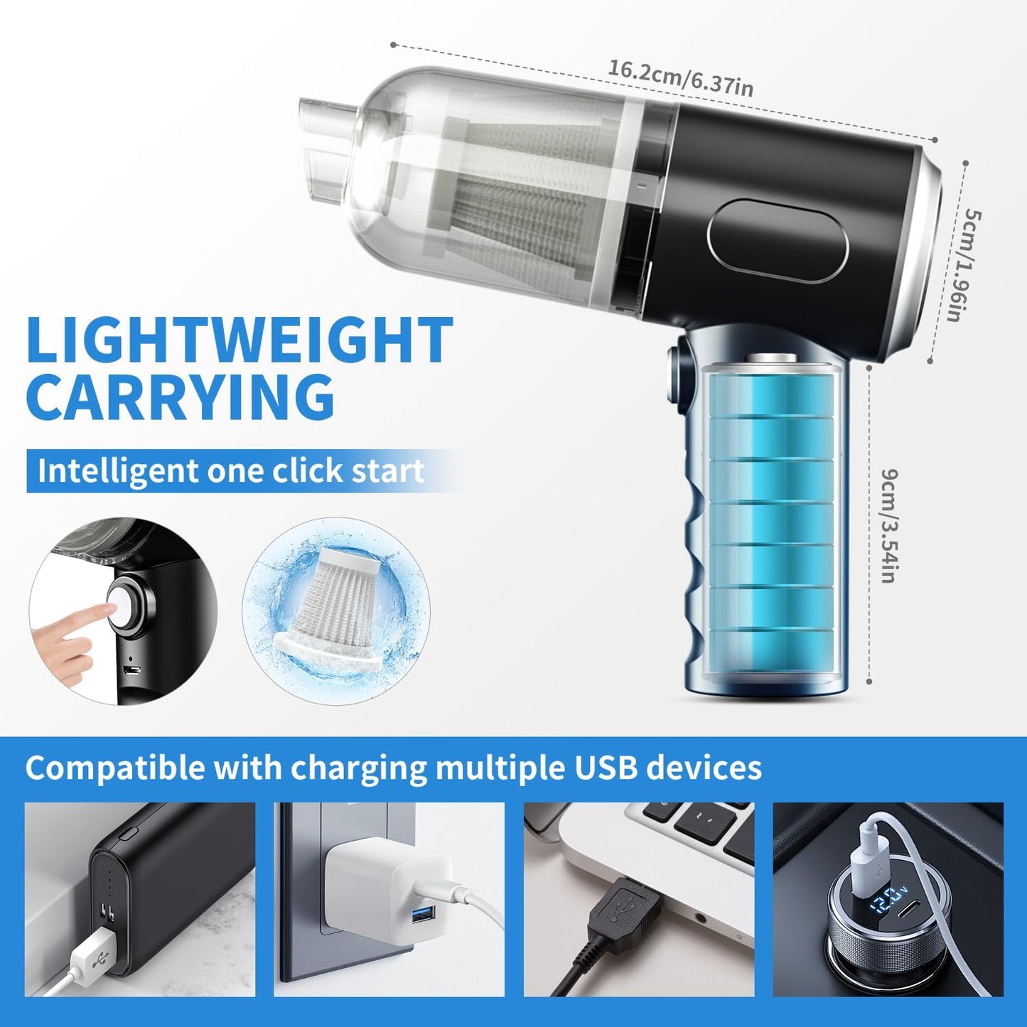 3-in-1 Compressed Air Duster, Keyboard Vacuum Cleaner, 12000PA Cordless Handheld Mini Vacuum