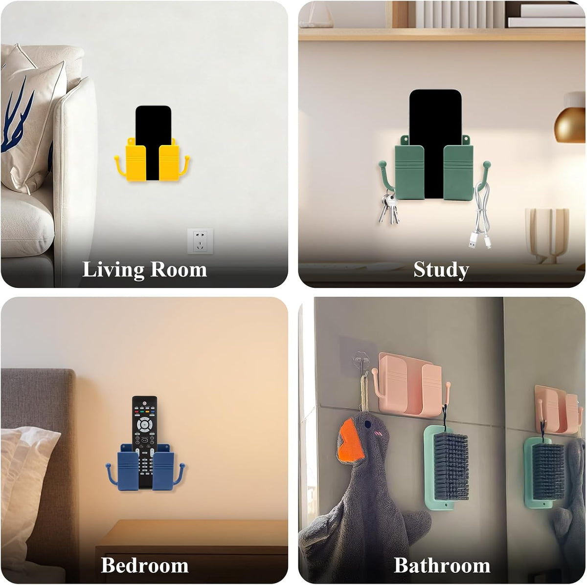 2Pcs Wall Mount Phone Holder Adhesive Wall Phone Mount Charging Stand and Remote Control Stand