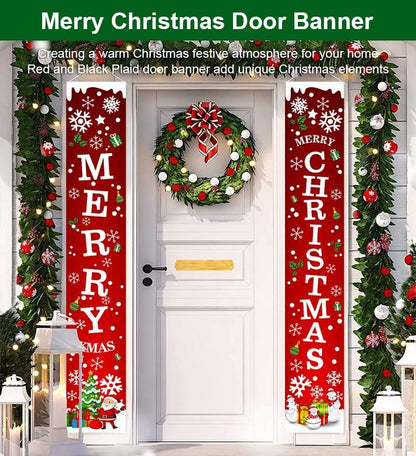 1 Set Christmas Porch Banner Set 78×12 Inch Santa and Snowman Door Banner Xmas