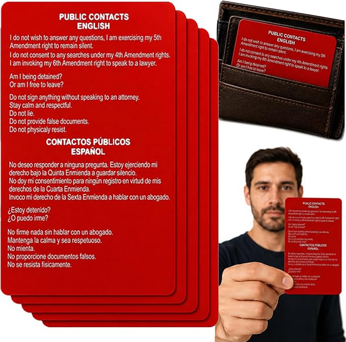 10 Pcs Tarjeta roja para immigrantes English & Spanish