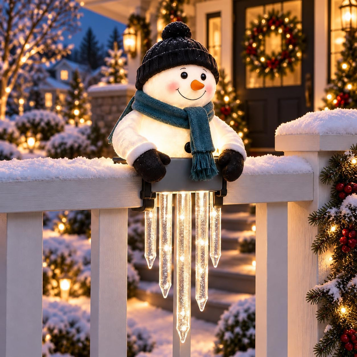 Snowman Icicle Light Decor, Outdoor Christmas LED Holiday Porch Lights