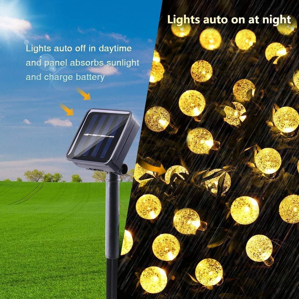 Solar String Lights Outdoor, 16.4ft 20 LED Warm White Globe String Lights with 8 Modes
