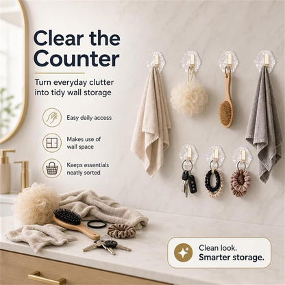 5PCS Self Adhesive Hooks, Water Ripple Hexagonal Heavy Duty Adhesive Wall Hooks for Hanging