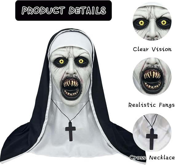 Nun Scary Latex Mask Halloween Party Horror Nun Mask