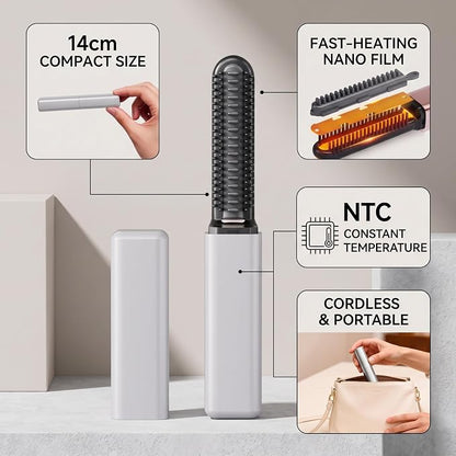 Mini Heated Styling Comb, USB-Powered Bang Curler, Heats up in 15 Seconds