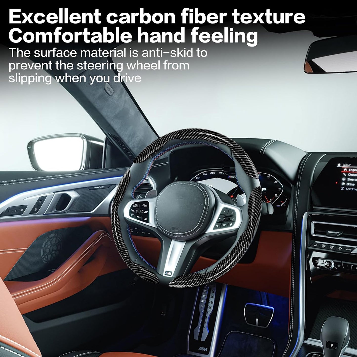 3Pcs Car Non-Slip Steering Wheel Protector, Universal 15 Inch, Carbon Fiber Design