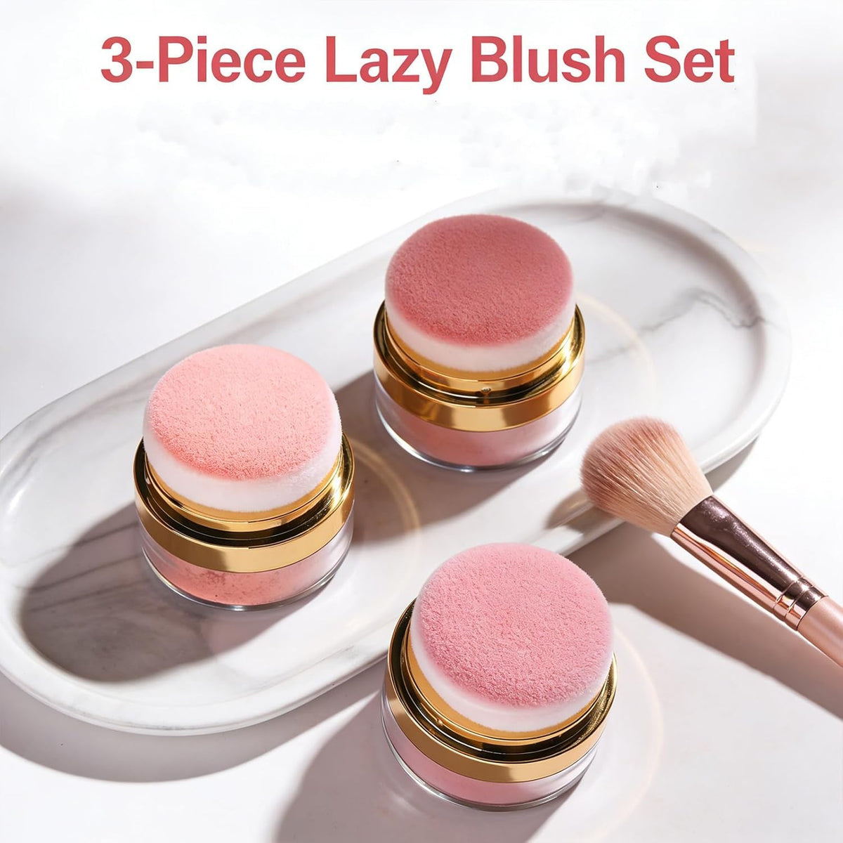 3-Pack Easy-Apply Blush Makeup Set with Built-In Mirror for Quick