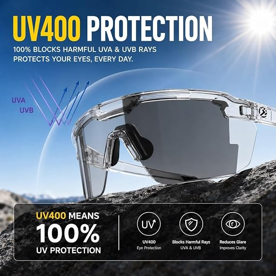 UV400 Photochromic Polarized Safety Glasses, Impact Resistant Transition Sunglasses