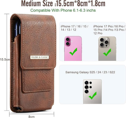Men's Waist Phone Pouch with Card Slot, Magnetic Lock & Metal Belt Clip