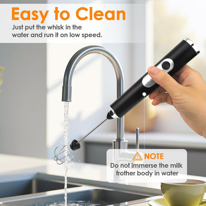 Milk Frother Handheld, Rechargeable Coffee Frother Wand with 2 Stainless Whisks 3 Speeds