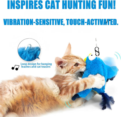 Interactive Chirping Bird Cat Toy Flapping Wingss,Simulated Chirping Bird Cat Toy