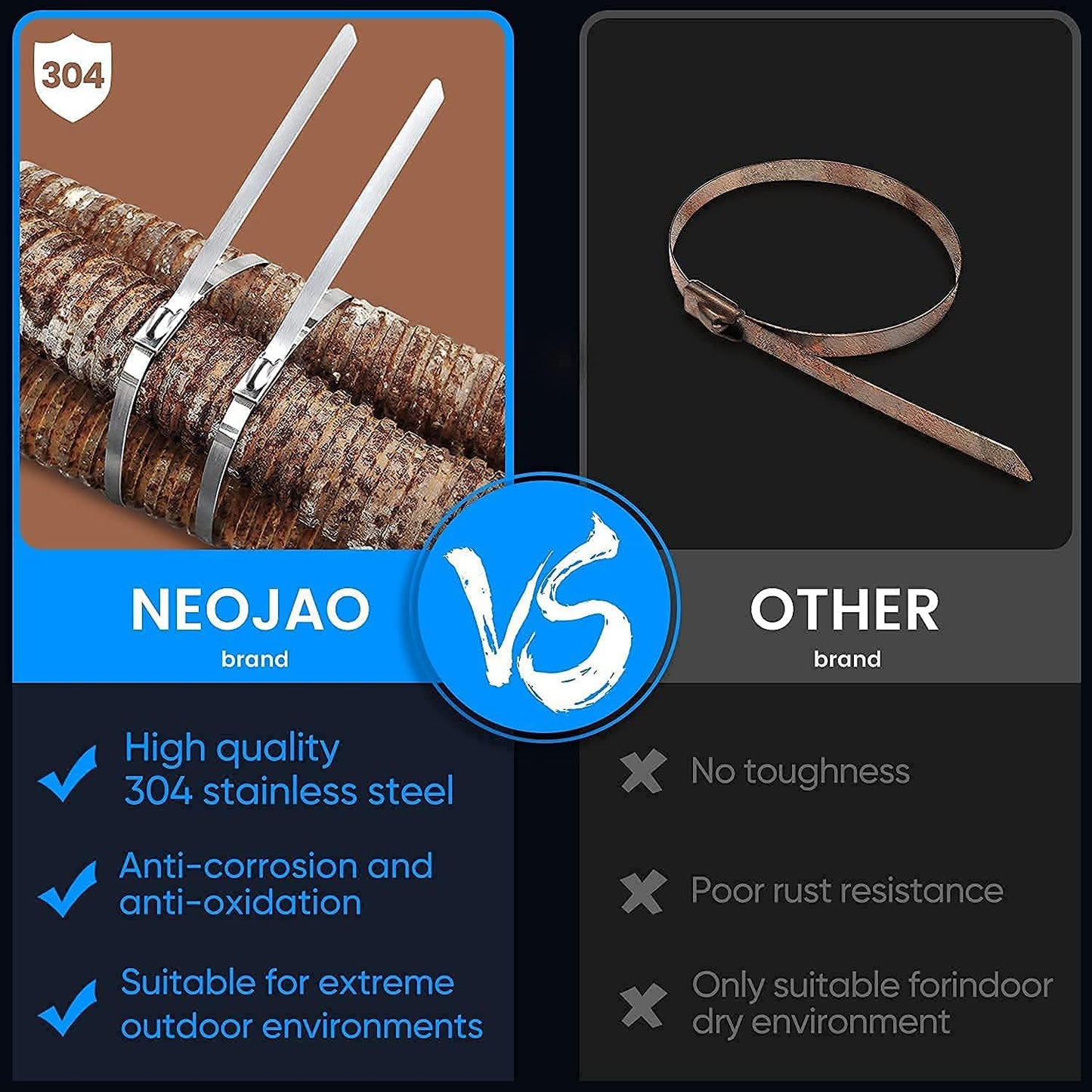 50 Pcs Metal Zip Ties Heavy Duty 11.8 Inch 304 Stainless Steel Cable Tie