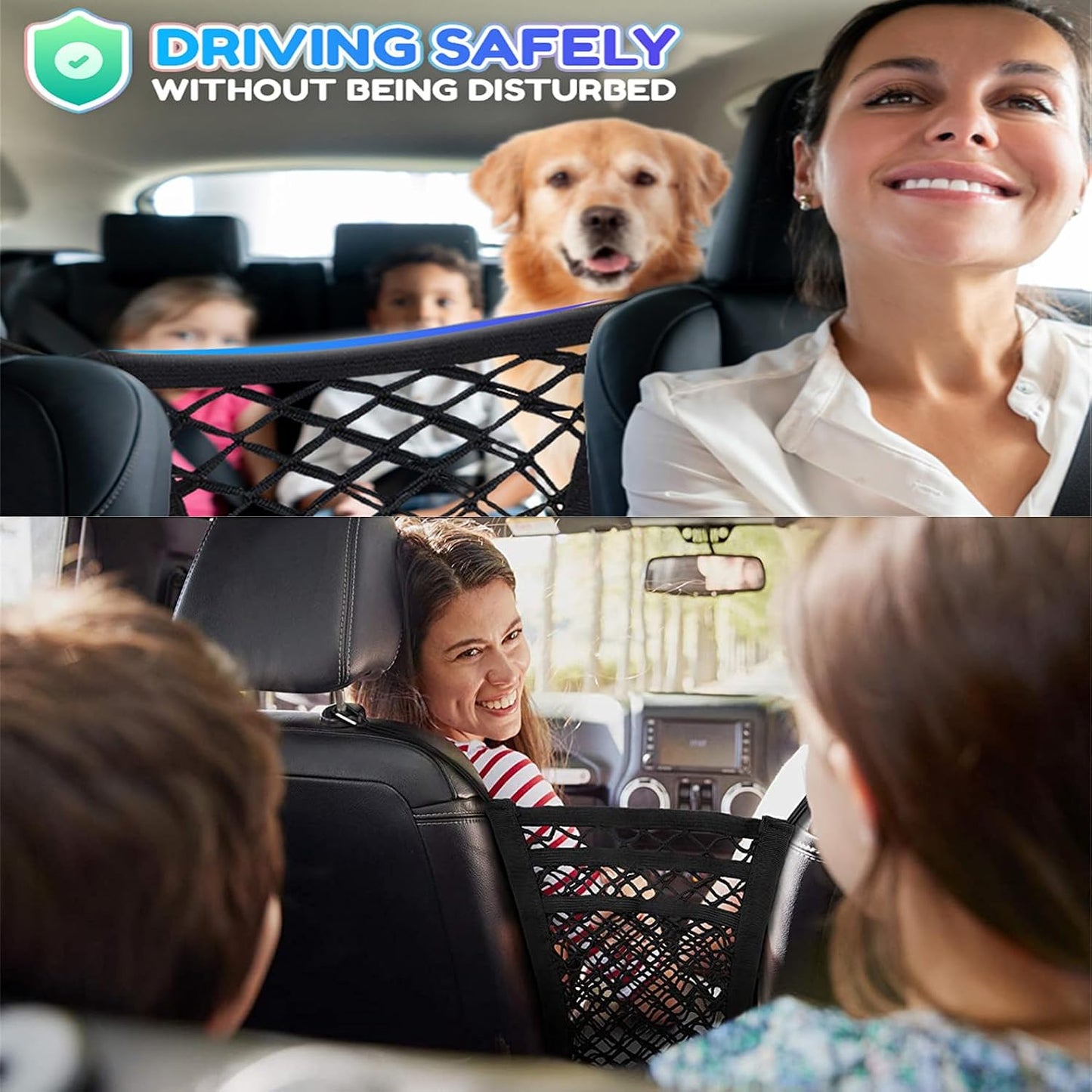 3-Layer Car Mesh Organizer, Seat Back Net Bag, Barrier of Backseat Pet Kids