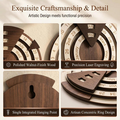 Wooden Perpetual Calendar – Rotating Wall Calendar, Manual Rotating Ring Date Month Day Tracker