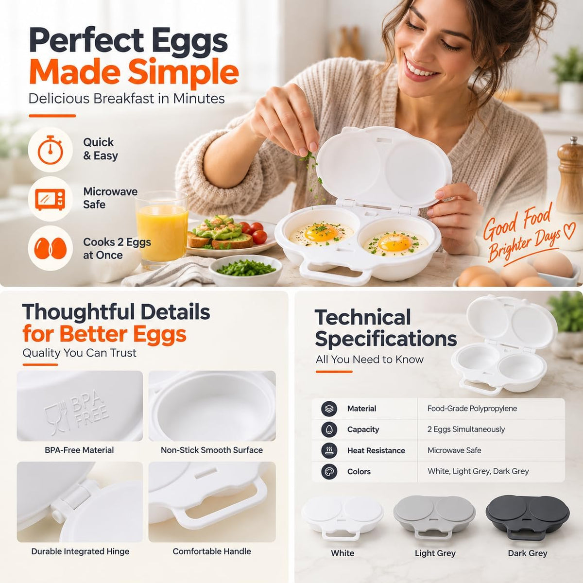 Dual Cavity Microwave Egg Poacher, New Microwave Egg Cooker for Home Kitchen Use