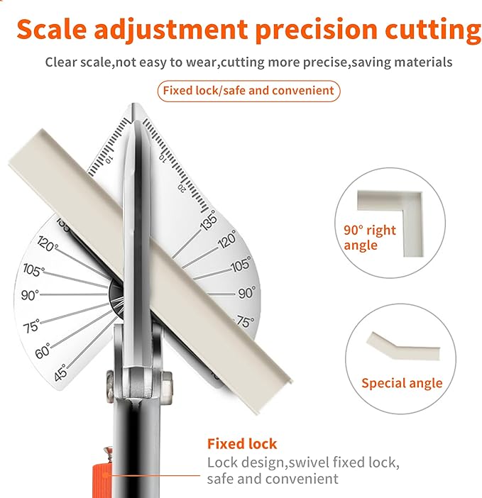 Miter Shears, 45-135 Degree Adjustable Angle Scissors, Quarter Round Cutter Tool with Spare SK5 Blades