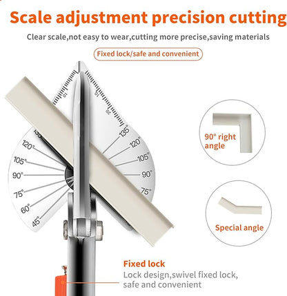 Miter Shears, 45-135 Degree Adjustable Angle Scissors, Quarter Round Cutter Tool with Spare SK5 Blades