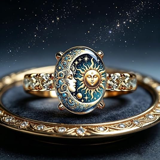 Copper Plain Sun & Moon Celestial Enamel Gold Fashion Ring