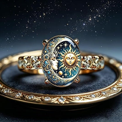 Copper Plain Sun & Moon Celestial Enamel Gold Fashion Ring