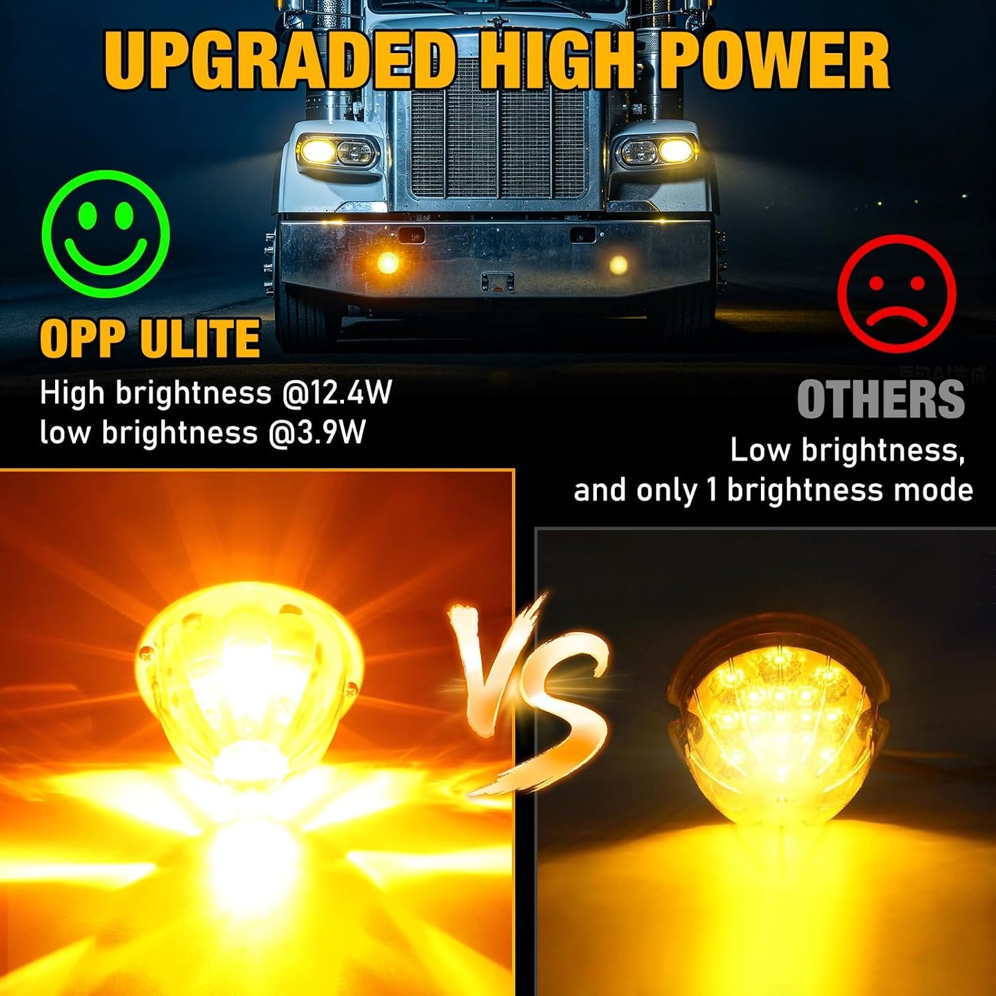 1 Pair Led Watermelon Lights Amber Side Marker Turn Signal Light | High Power Dual Function Two Brightness Mode