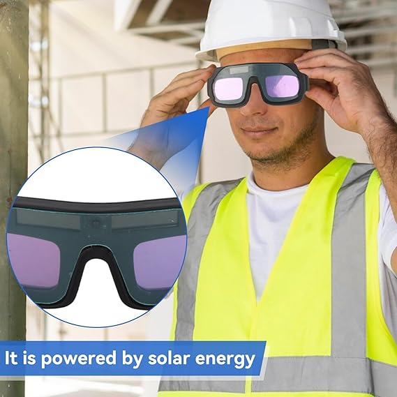 Welding Glasses Auto Darkening Safety Goggles with an Elastic Band, Solar Powered Auto Darkening Welding Glasses