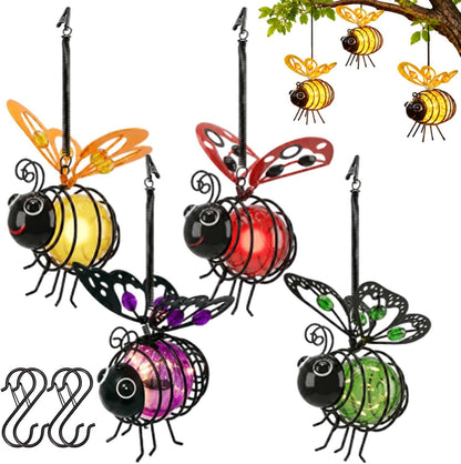 Hanging Solar Bee Light Outdoor Garden Decor Dots Bee Blossom Gifts