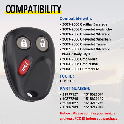 Chevrolet Cadillac 3-Button Remote Car Key, 315 Frequency LHJ011