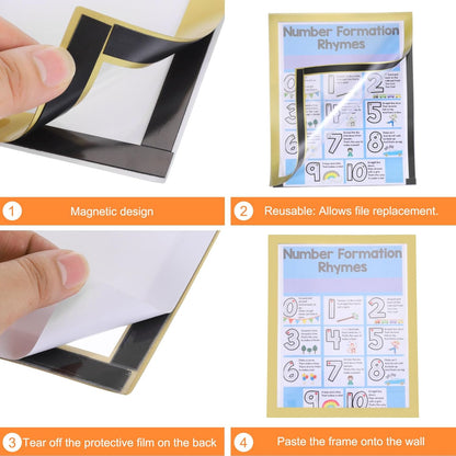 5Pcs Self Adhesive Magnetic Poster Frame Wall Sign Holder, 8.5"x11" Magnetic Picture Frame