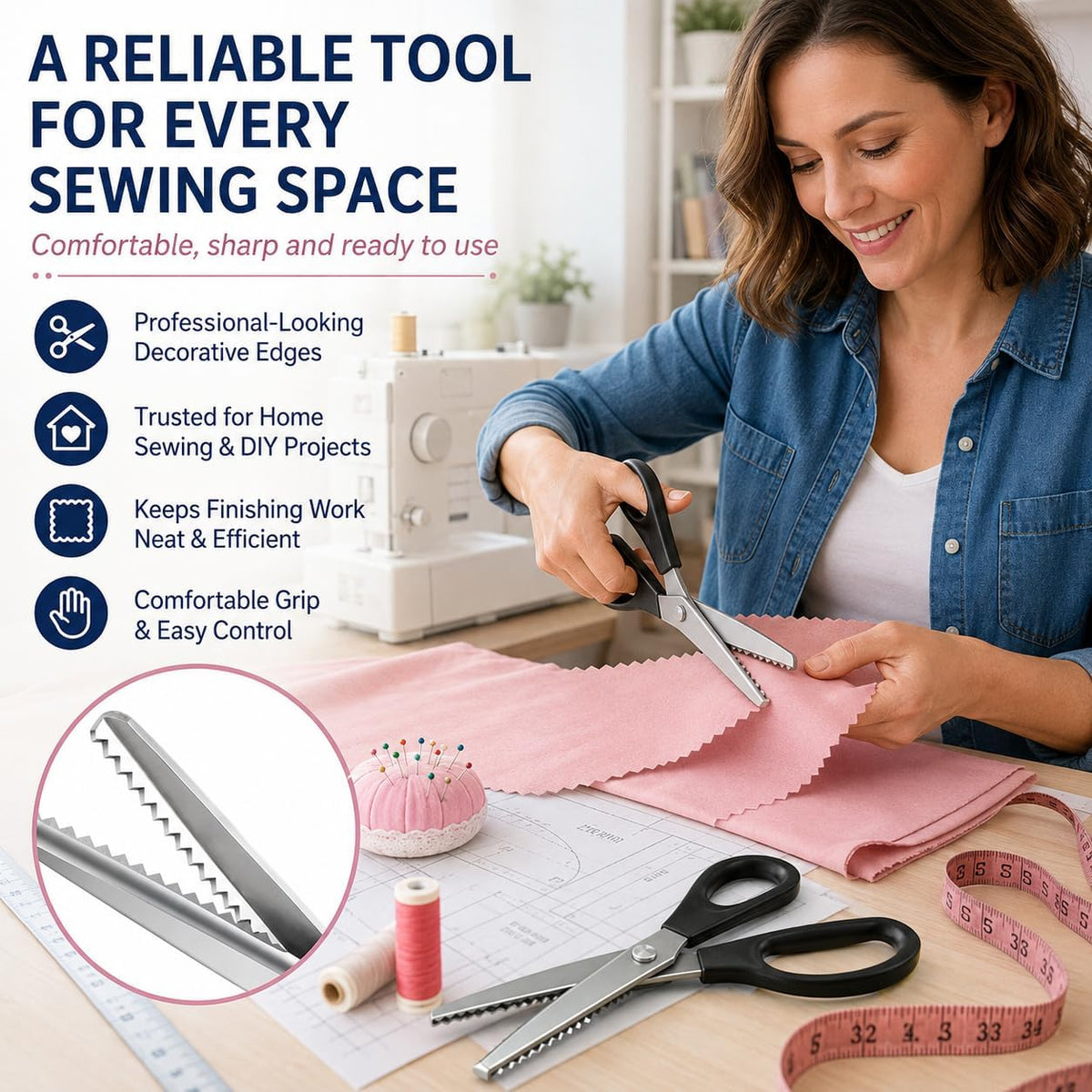 Stainless Steel Zig Zag Scissors - Pinking Shears for Fabric Cutting DIY