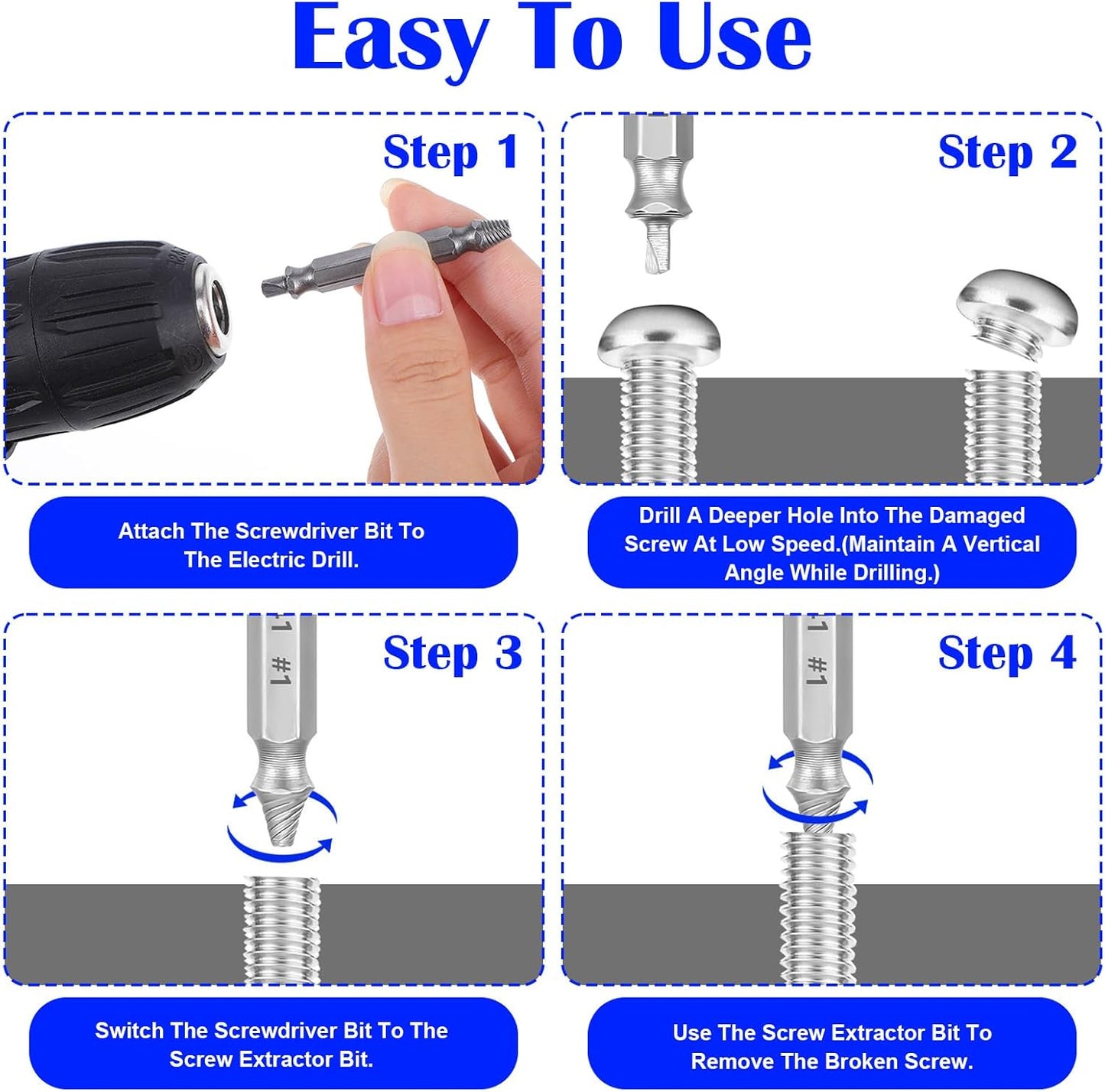 6 Pcs Stripped Screw Extractor Set Hss Damaged Screw Remover and Extractor Nuts & Bolts Drill Bit Tools