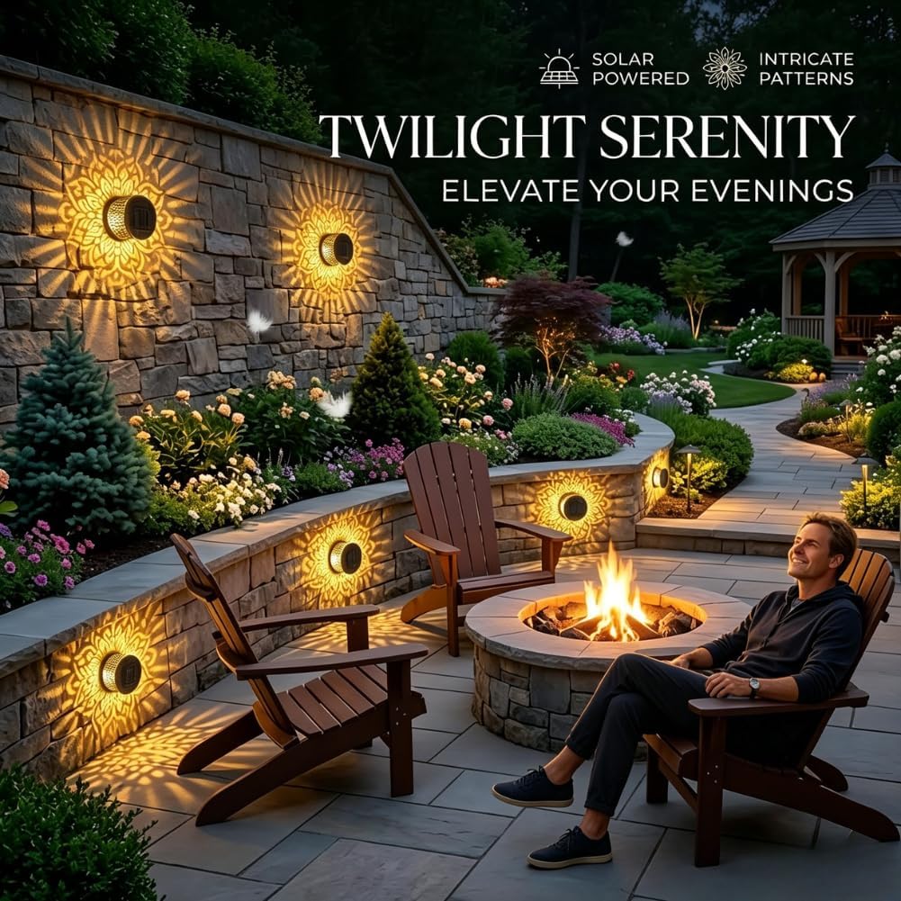 2-Pack Solar Mandala Projector Lights Waterproof Metal Wall Lights