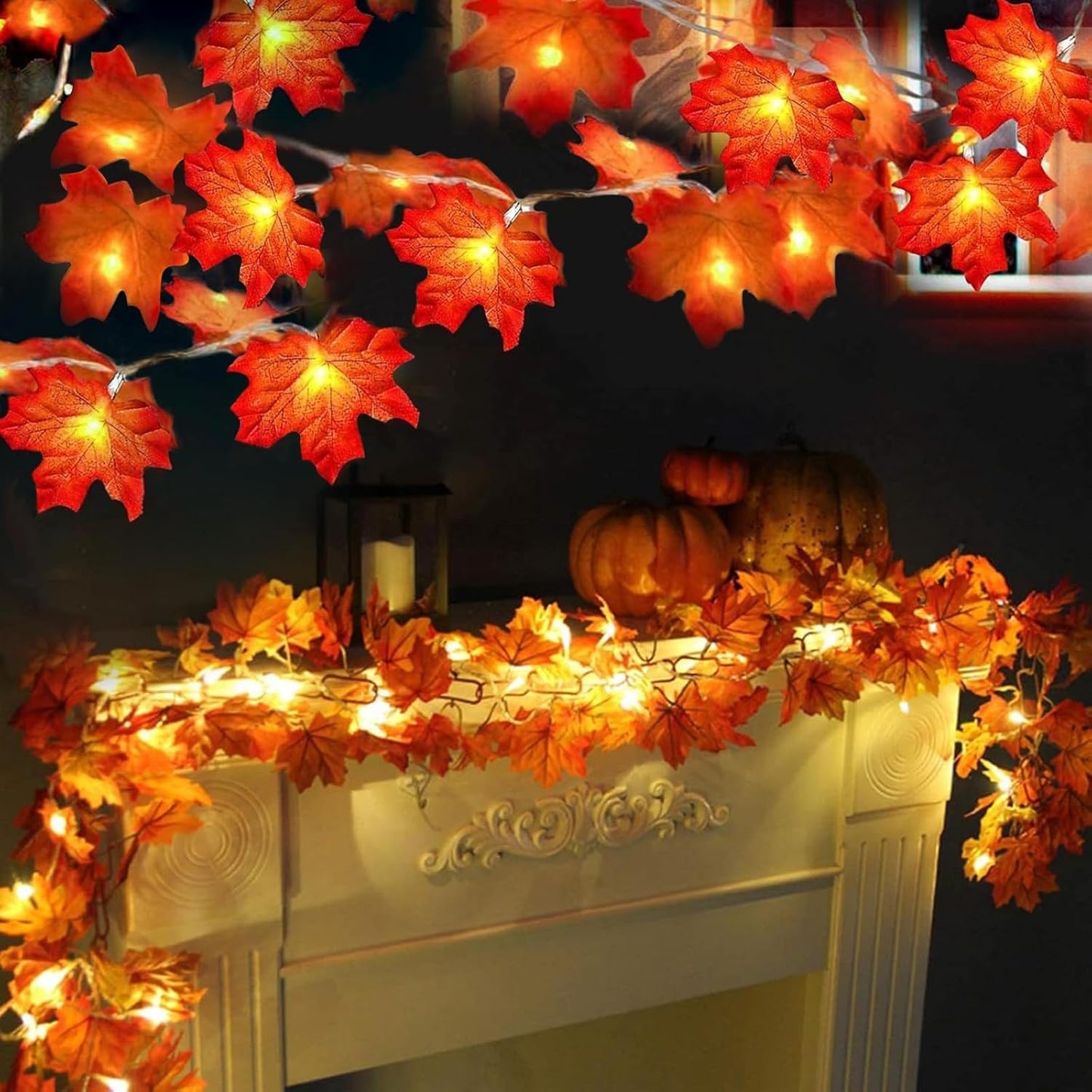 Fall Decor Enlarged Maples Leaves Lights Total 20Ft 40LED
