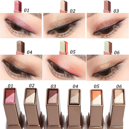 6 Pcs Shimmery Eyeshadow Stick Two Color Eye Glitter Shadow Pencils with Waterproof and Retractable