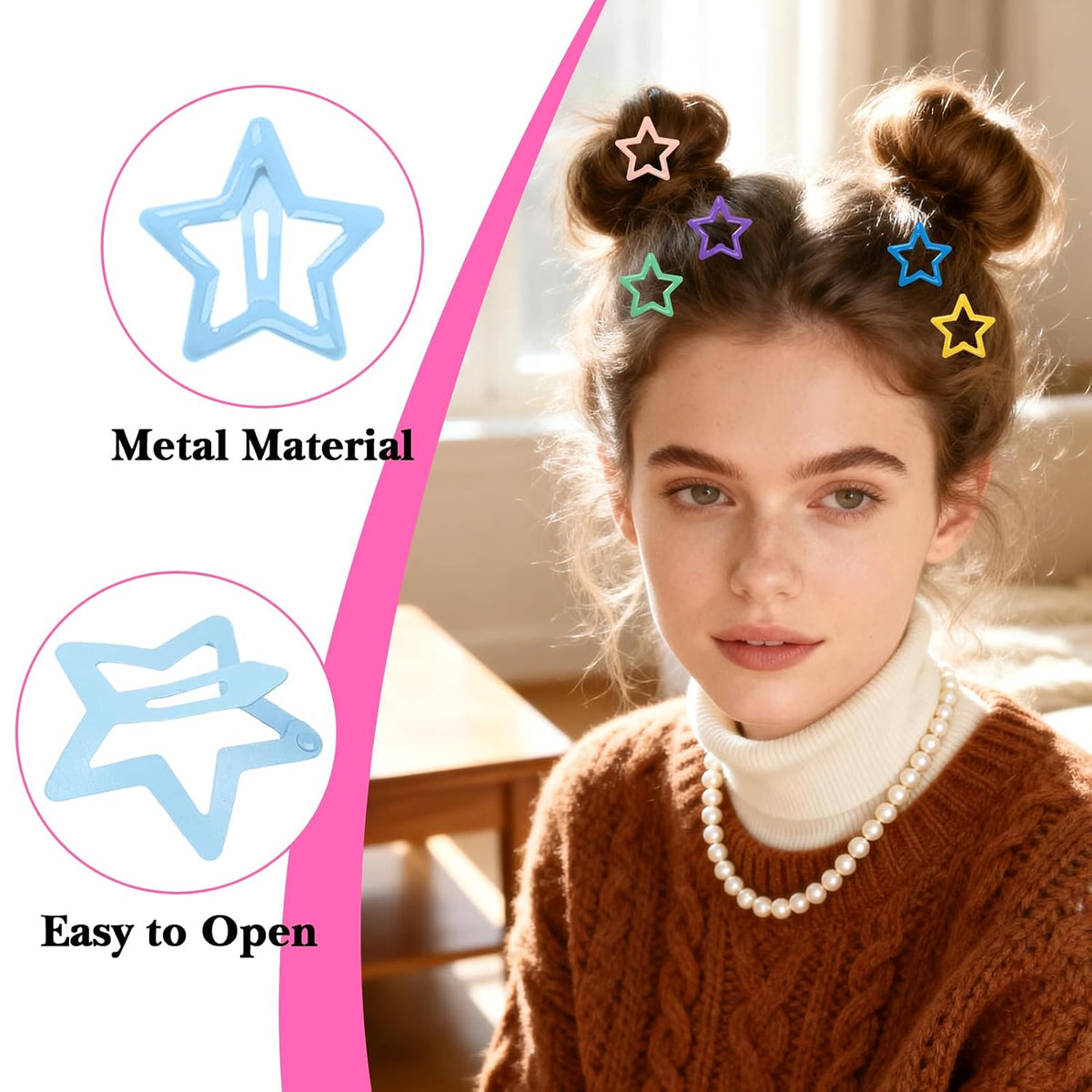 50PCS Star Hair Clips Colorful Metal Non Slip Snap Hair Clips And Barrettes Cute Small Star Clips