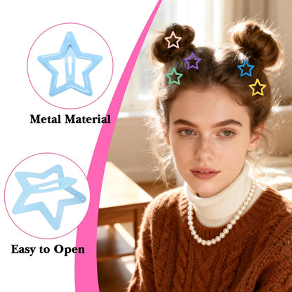 50PCS Star Hair Clips Colorful Metal Non Slip Snap Hair Clips And Barrettes Cute Small Star Clips