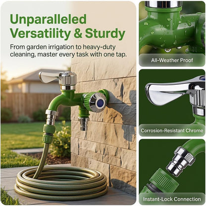 Outdoor Garden Water Faucet,1 Inlet 2 Outlet Valve Faucet Water Hose Outlet Hose Valve
