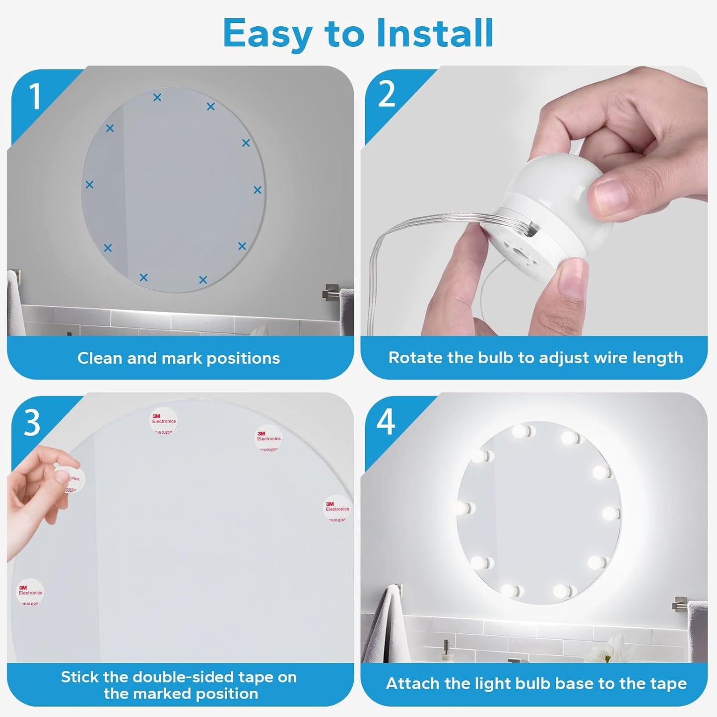 LED Vanity Lights For Mirror, Vanity Lights Stick on with 10 Dimmable Bulbs