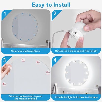LED Vanity Lights For Mirror, Vanity Lights Stick on with 10 Dimmable Bulbs