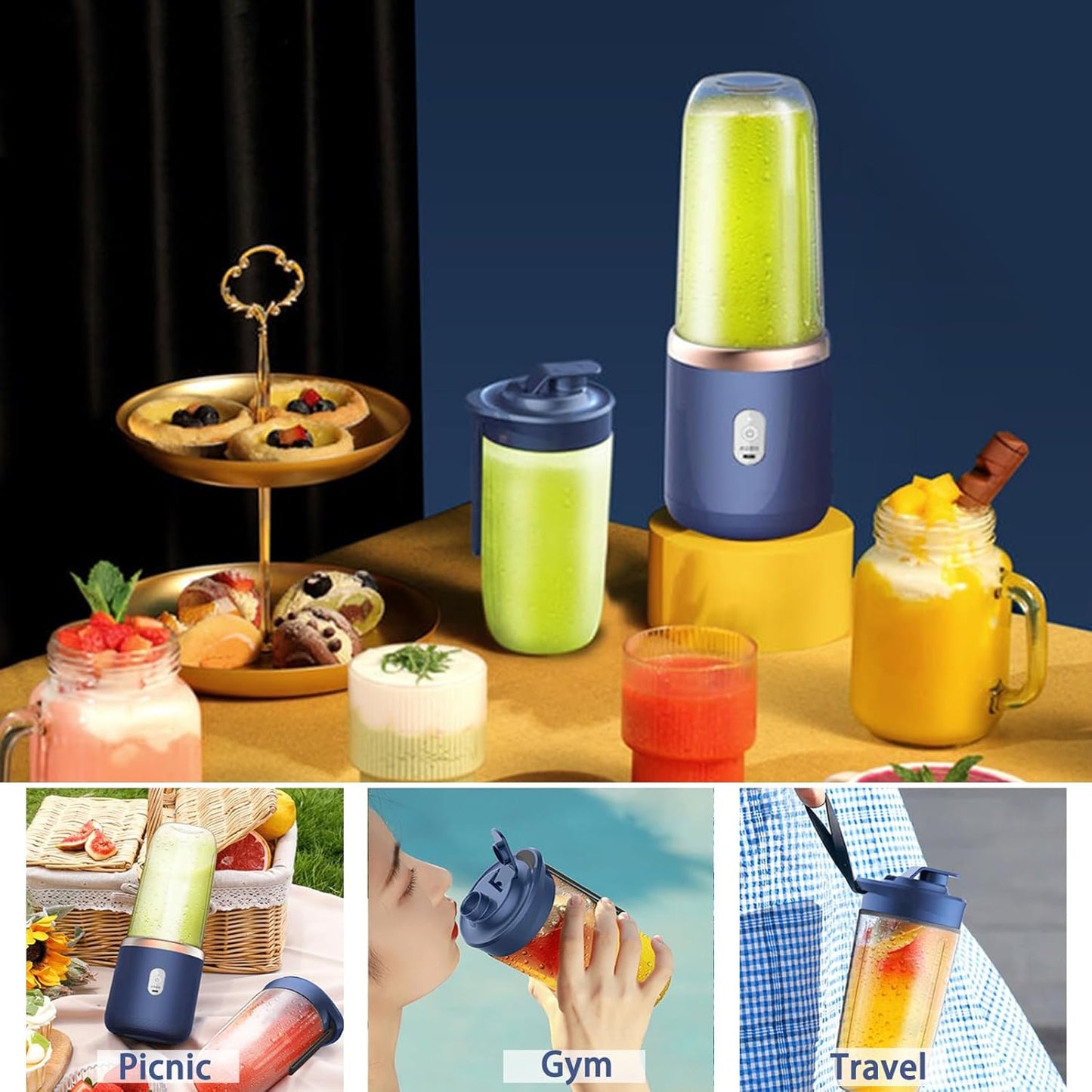 Portable Blender, Personal Blender USB Rchargeable 400ML With 6 Blades