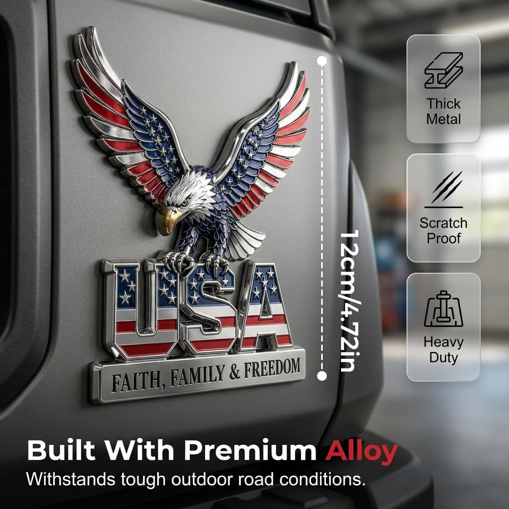 2PCS USA Faith, Family & Freedom Metal Emblem, 2026 New 3D American Eagle Flag Pattern