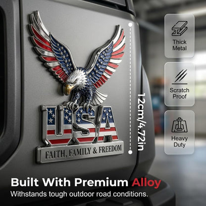 2PCS USA Faith, Family & Freedom Metal Emblem, 2026 New 3D American Eagle Flag Pattern