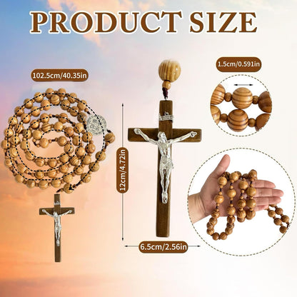 Handmade Wooden Wall Cross with San Benito Medal, 42 Inch Large Crucifix