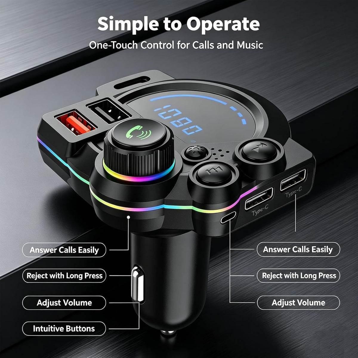 PD 30W Type-C Car Charger with Bluetooth,Car Charger with Bluetooth for Superior Audio and Hands Free Calling