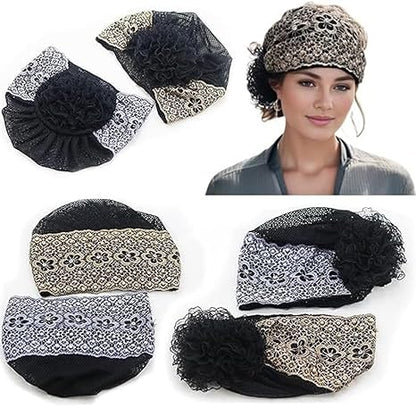 5Pcs Women's Floral Lace Headwrap, Pearl Encrusted Floral Lace Headband