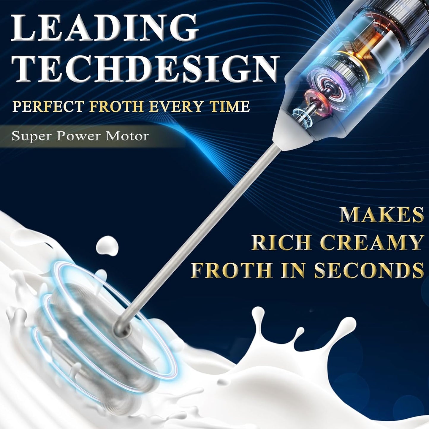 Double Whisk Milk Frother Handheld USB-C Rechargeable Electric Drink Mixer,3 Speeds Adjustable
